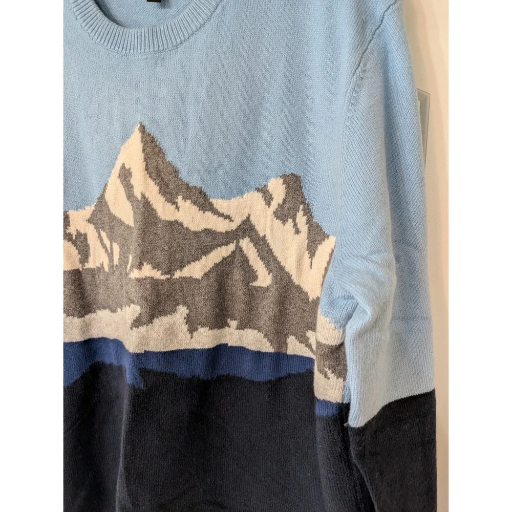 Banana Republic Mens XL Mountain Landscape Cotton Wool Sweater apres ski winter